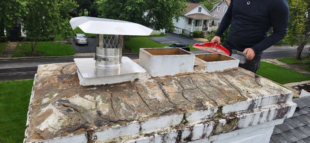 Chimney liner installation alongside repointing